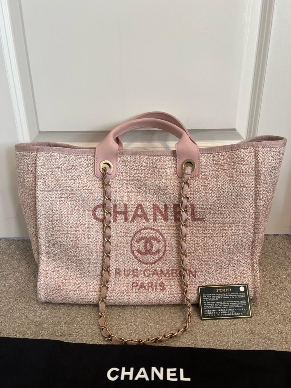 Chanel pink deauville with top handle tote bag